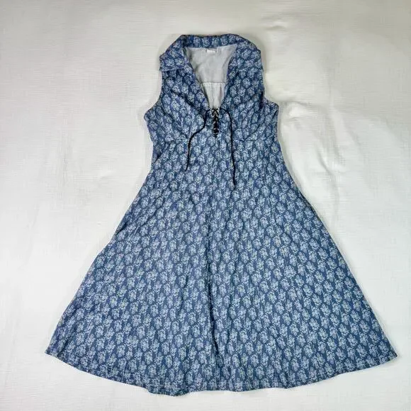 VTG Paisley Farmhouse Dress Blue White Women's 8 Prairie Cottagecore Country 90s - Picture 14 of 16